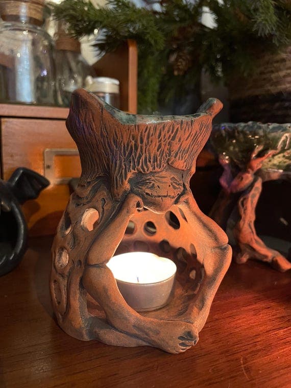 Ceramic Forest Spirit Aroma Lamp: Handmade Baba Design for Oils, Candle, Aromatherapy
