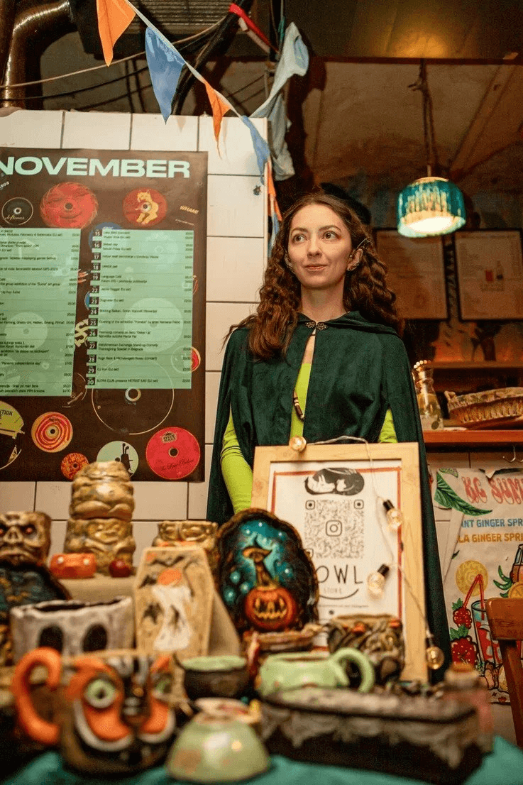Sofia, ceramic artist behind COWL.store, at the workshop table
